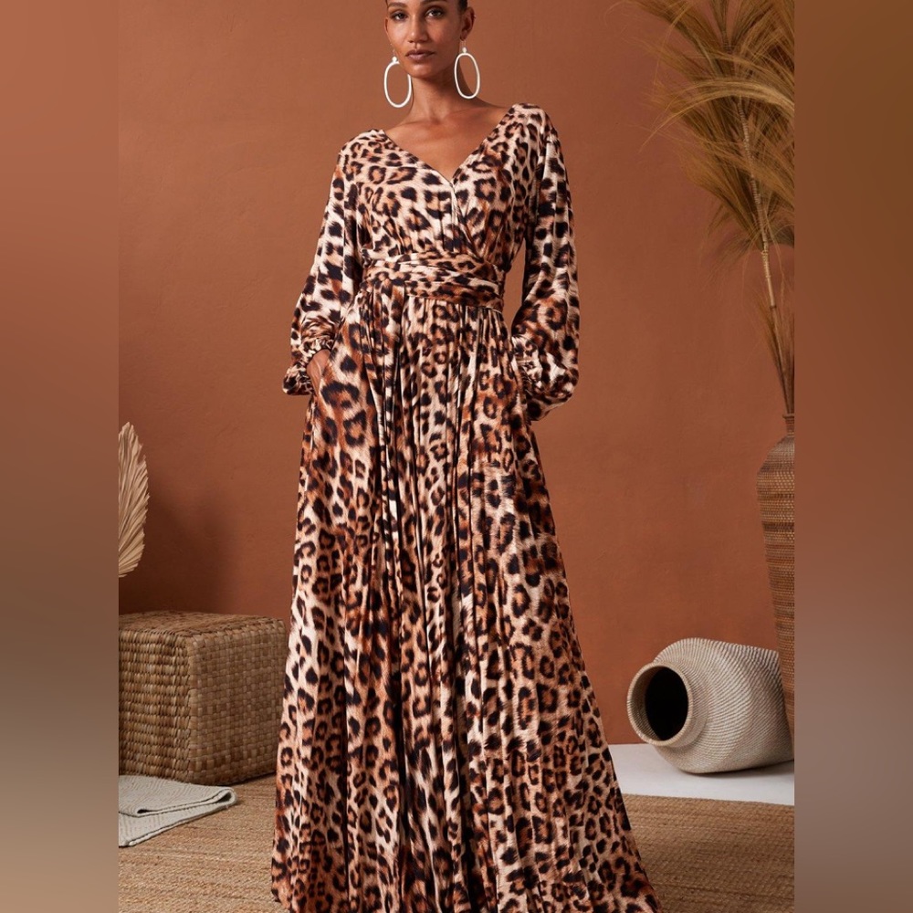 New Women’s Erika Peña Sahara Leopard Maxi Sleeve Wrap Dress!🔥🔥🔥